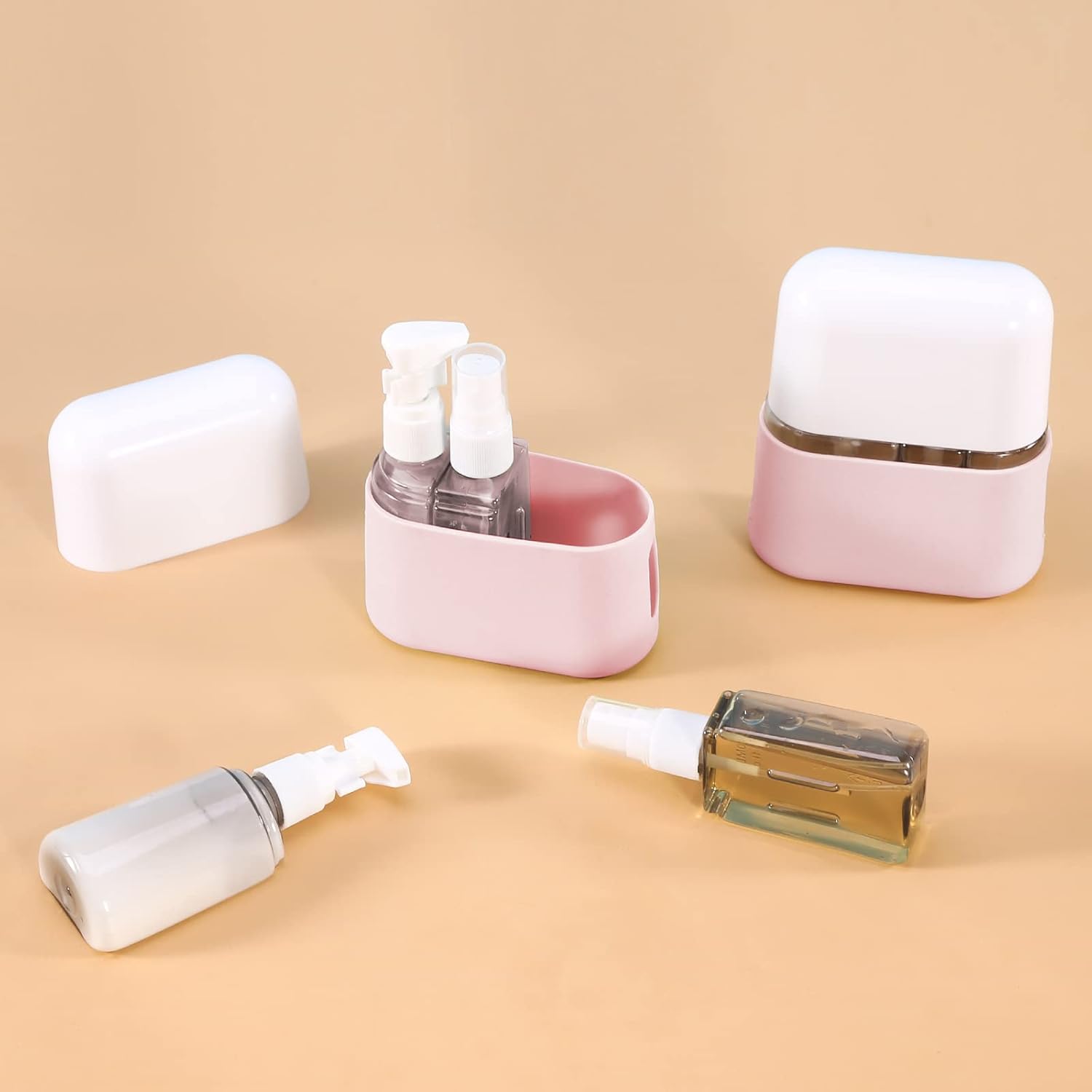 Madenia Reseflaskor, set för toalettartiklar, reseflaska 50 ml, transparent, 4 delar, läckagesäkra vätskebehållare för kosmetika med etikett