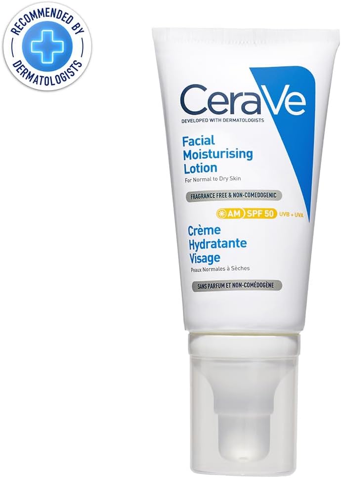 CeraVe Fuktkräm för ansiktet med SPF 50, kräm för torr till mycket torr hud, dagkräm med hyaluron och 3 essentiella ceramider, 1 x 52 ml