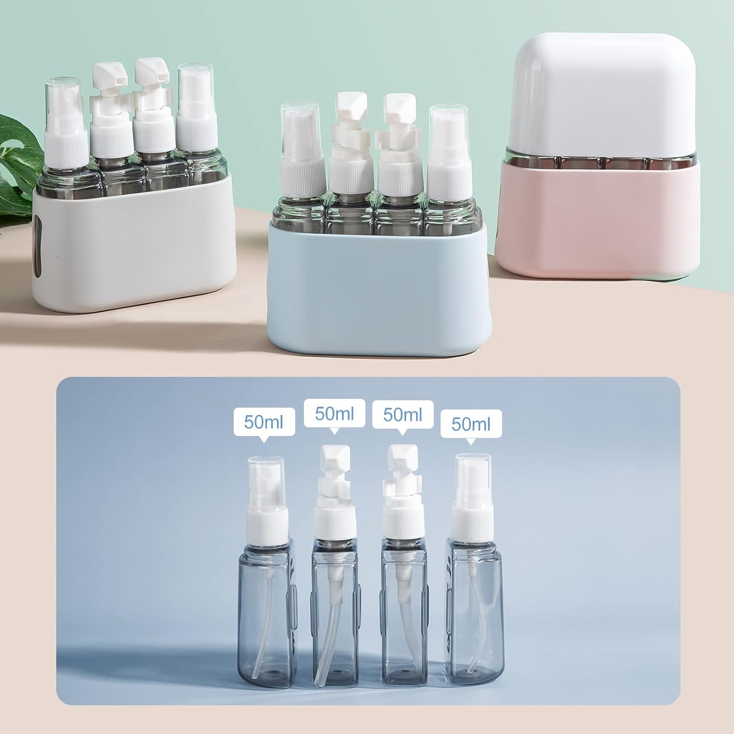 Madenia Reseflaskor, set för toalettartiklar, reseflaska 50 ml, transparent, 4 delar, läckagesäkra vätskebehållare för kosmetika med etikett
