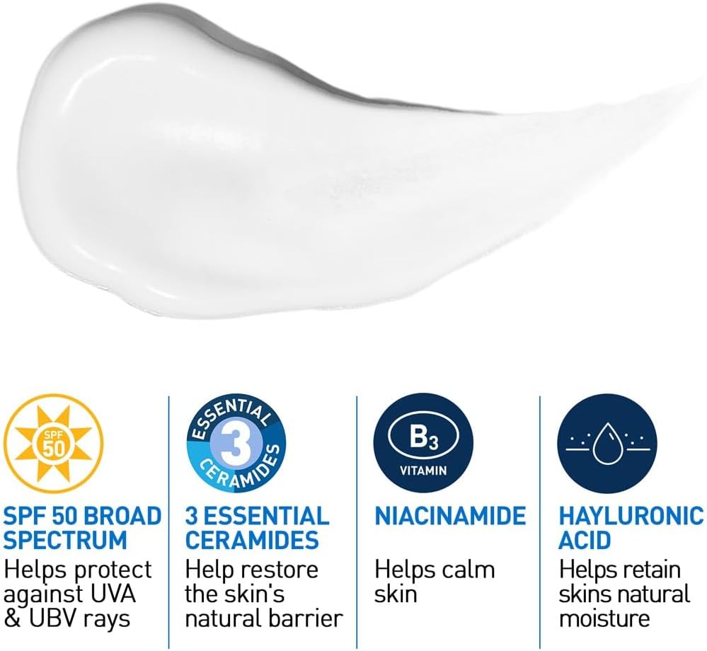 CeraVe Fuktkräm för ansiktet med SPF 50, kräm för torr till mycket torr hud, dagkräm med hyaluron och 3 essentiella ceramider, 1 x 52 ml