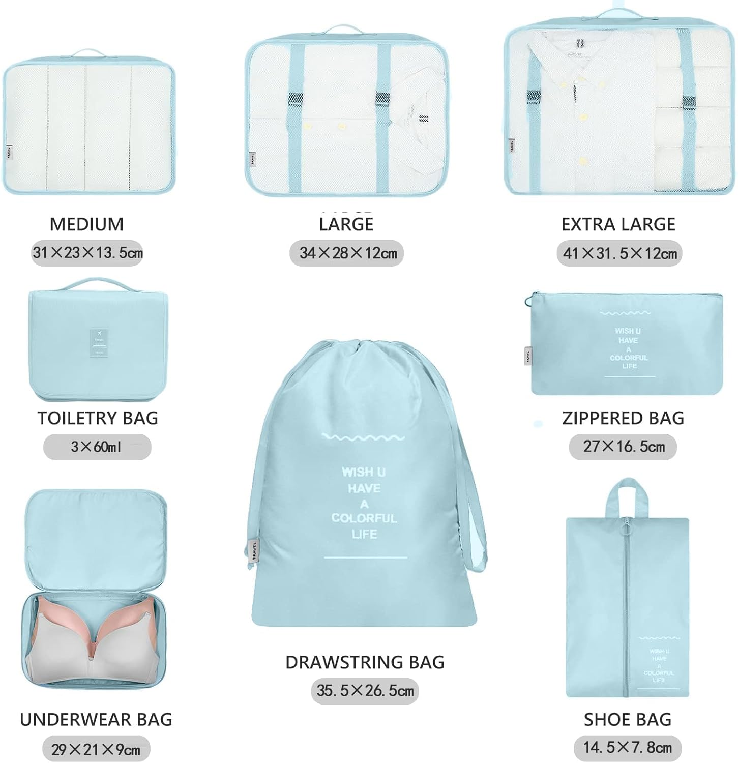 MURISE 8-Piece Packing Cubes, Clothes Bags, Travel Bag Organizer for Holiday and Travel, Packing Cube Travel Cubes, Travel Organization System