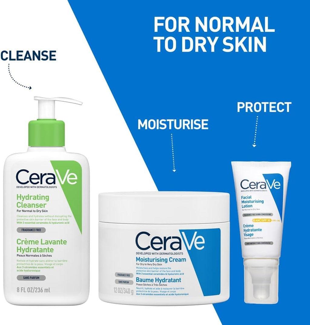CeraVe Fuktkräm för ansiktet med SPF 50, kräm för torr till mycket torr hud, dagkräm med hyaluron och 3 essentiella ceramider, 1 x 52 ml