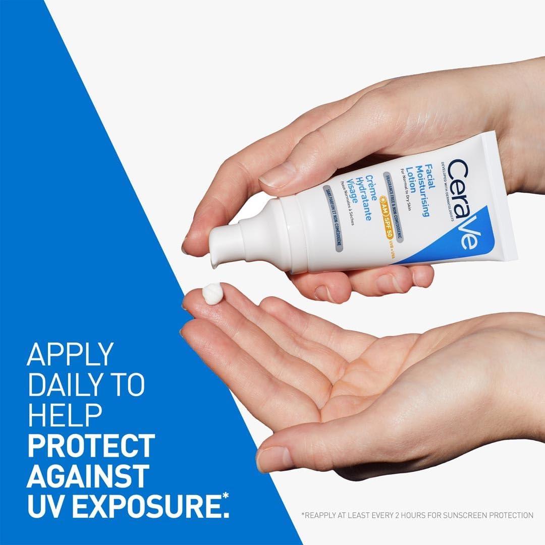 CeraVe Fuktkräm för ansiktet med SPF 50, kräm för torr till mycket torr hud, dagkräm med hyaluron och 3 essentiella ceramider, 1 x 52 ml