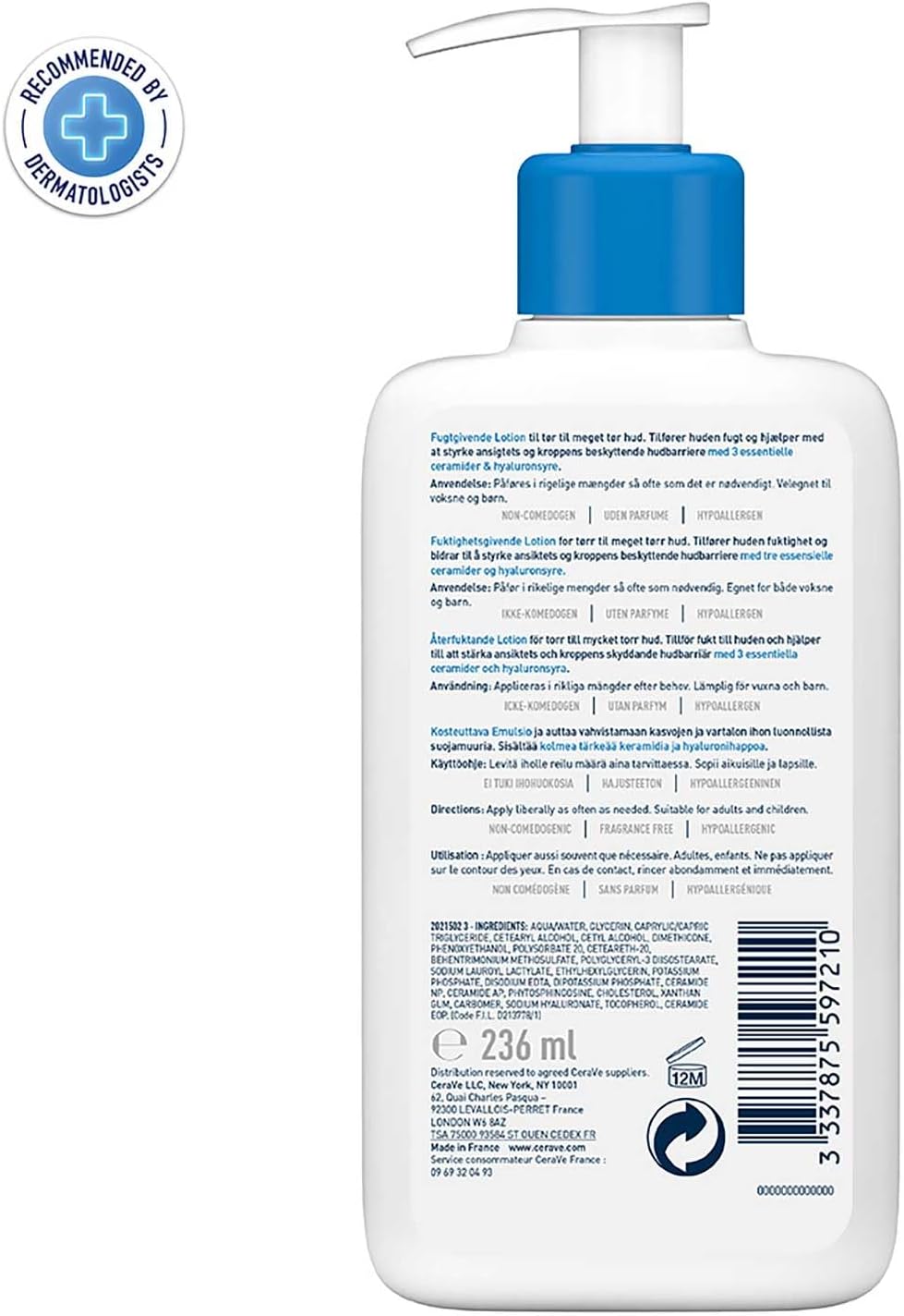 CeraVe MB094800 Kroppslotion, Vit, Blå, 236 ml