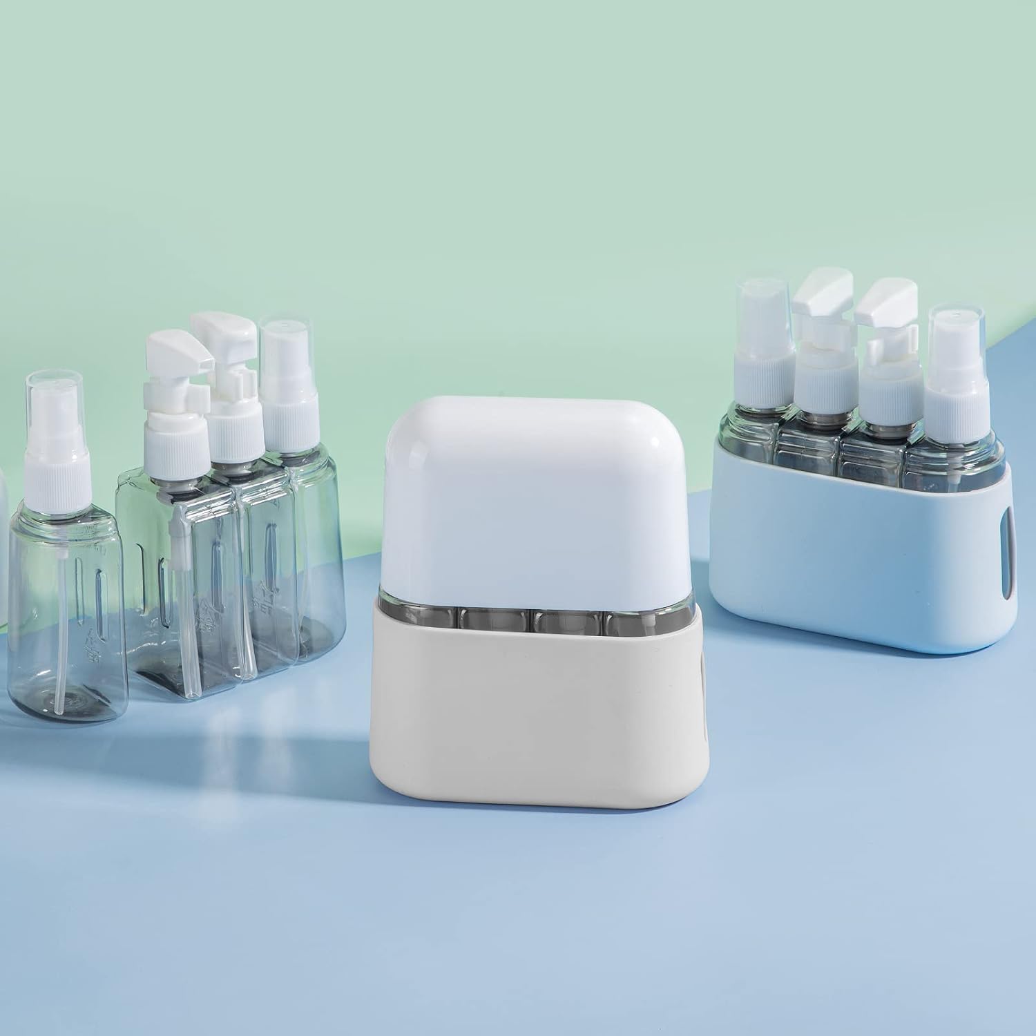 Madenia Reseflaskor, set för toalettartiklar, reseflaska 50 ml, transparent, 4 delar, läckagesäkra vätskebehållare för kosmetika med etikett