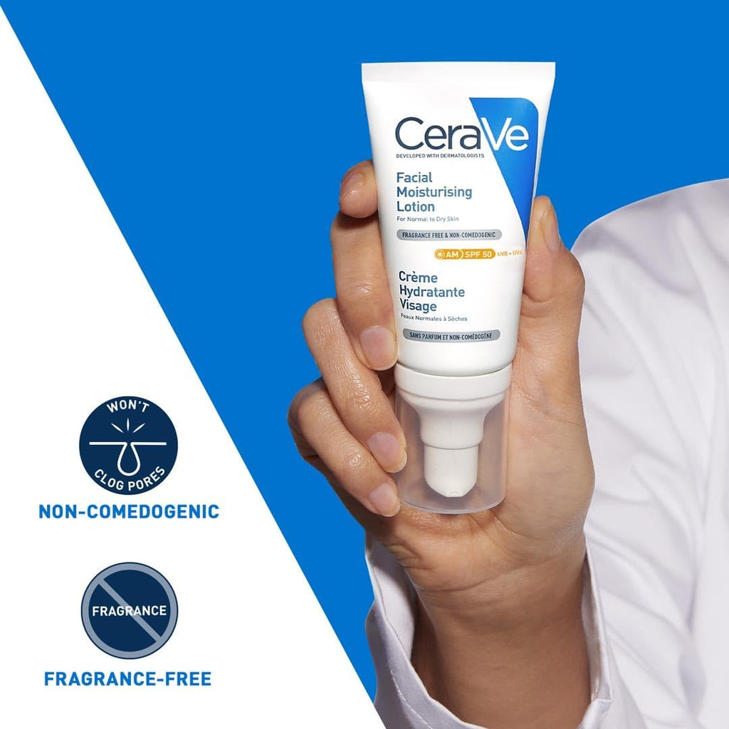 CeraVe Fuktkräm för ansiktet med SPF 50, kräm för torr till mycket torr hud, dagkräm med hyaluron och 3 essentiella ceramider, 1 x 52 ml