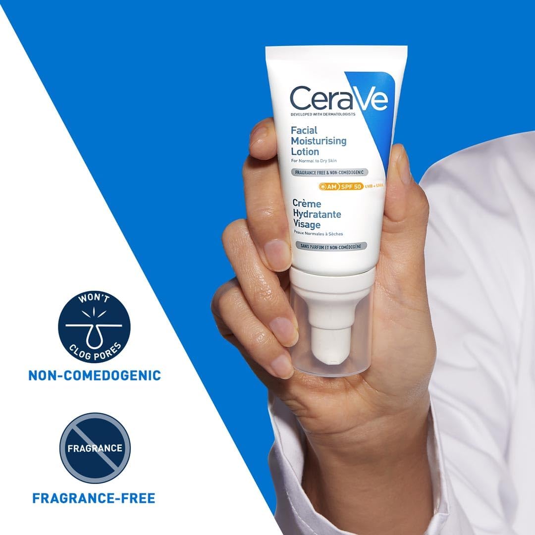 CeraVe Fuktkräm för ansiktet med SPF 50, kräm för torr till mycket torr hud, dagkräm med hyaluron och 3 essentiella ceramider, 1 x 52 ml