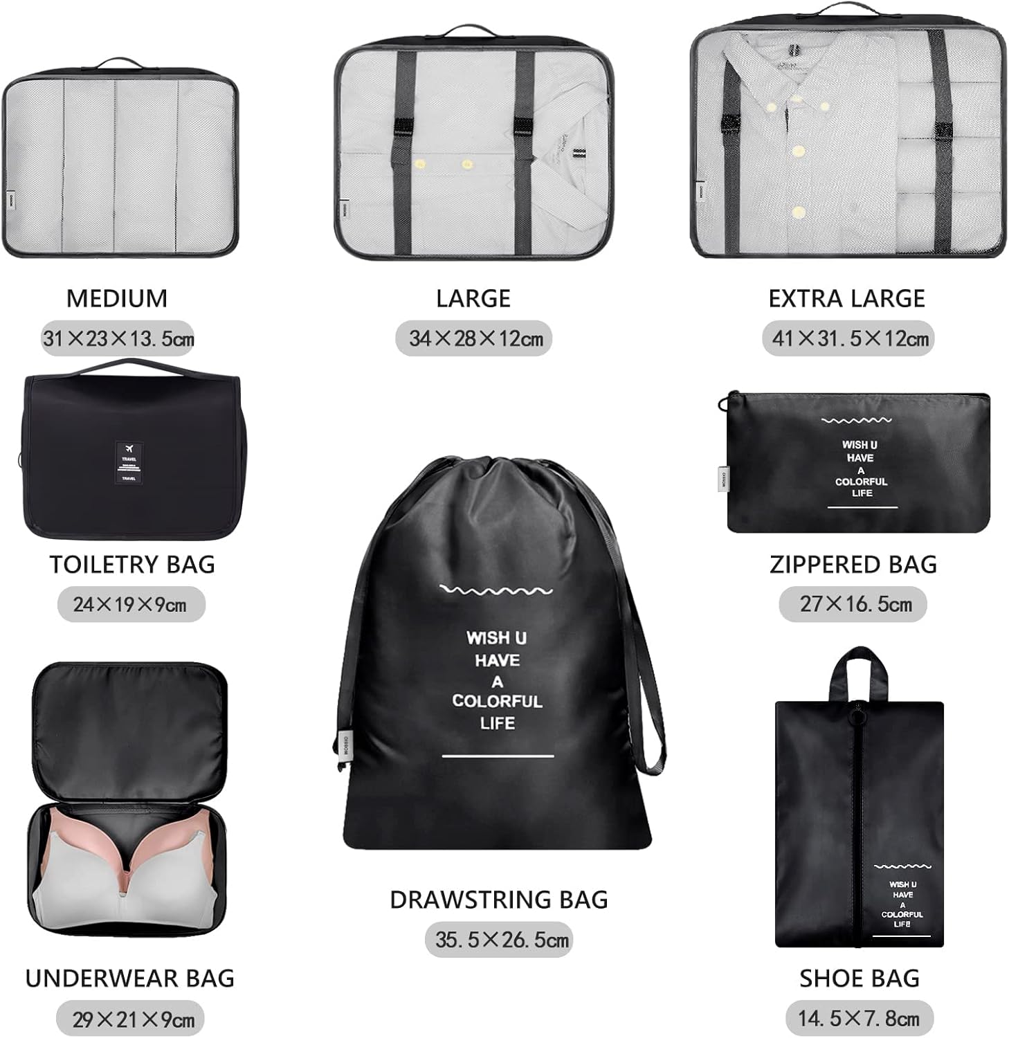 MURISE 8-Piece Packing Cubes, Clothes Bags, Travel Bag Organizer for Holiday and Travel, Packing Cube Travel Cubes, Travel Organization System