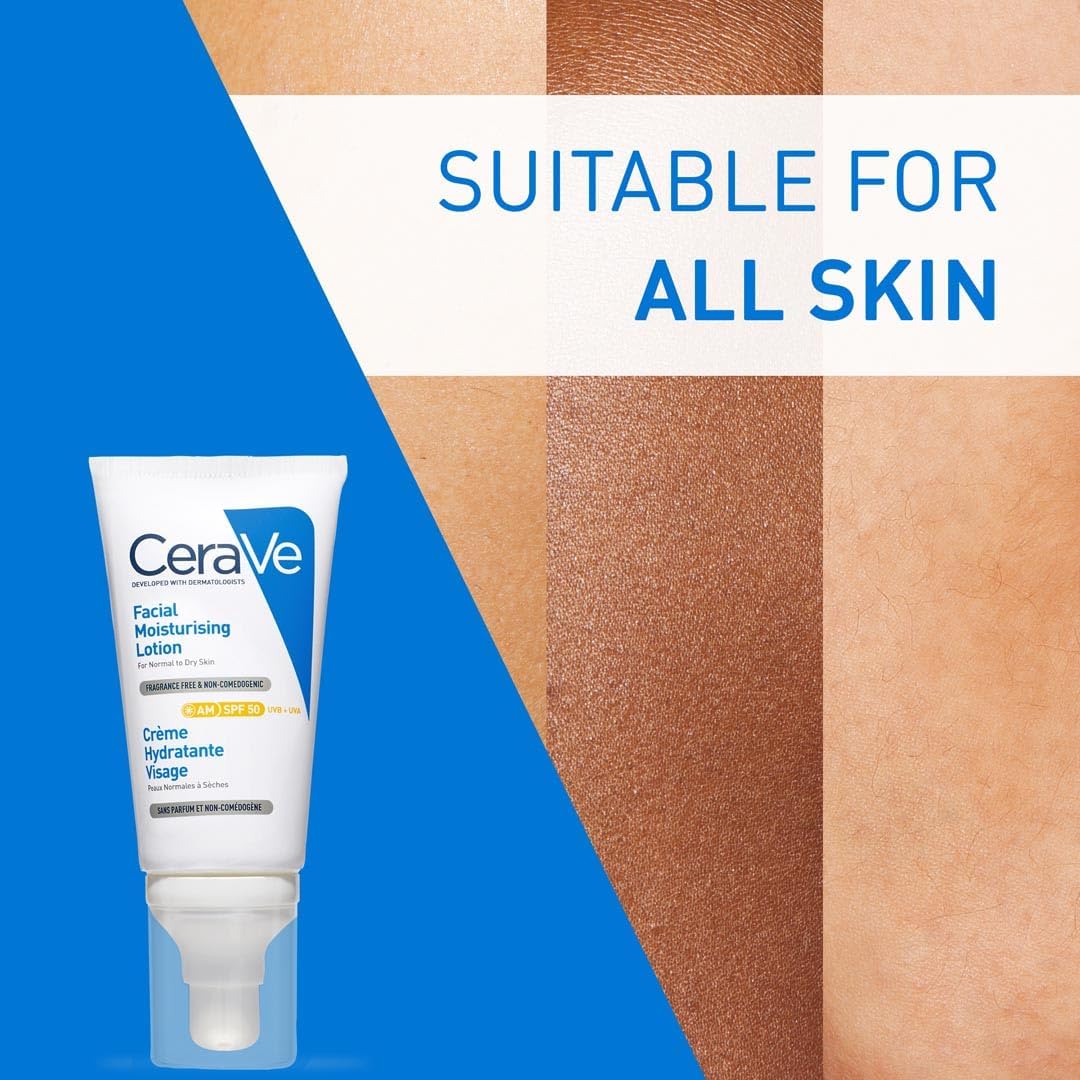 CeraVe Fuktkräm för ansiktet med SPF 50, kräm för torr till mycket torr hud, dagkräm med hyaluron och 3 essentiella ceramider, 1 x 52 ml