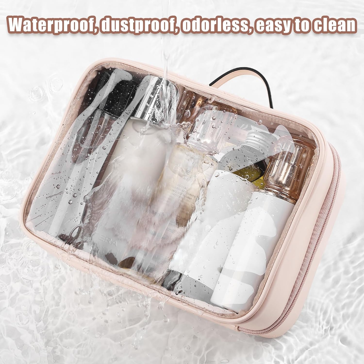 Lychii TSA-godkänd toalettväska, klar resväska för vätskor, toalettartiklar, kosmetikaväska, organisatör, resetillbehör för handbagage, nödvändigheter, Rosa, L