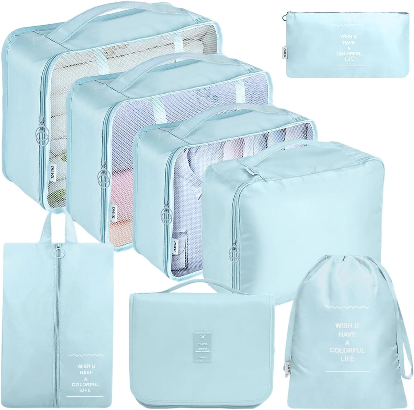 MURISE 8-Piece Packing Cubes, Clothes Bags, Travel Bag Organizer for Holiday and Travel, Packing Cube Travel Cubes, Travel Organization System