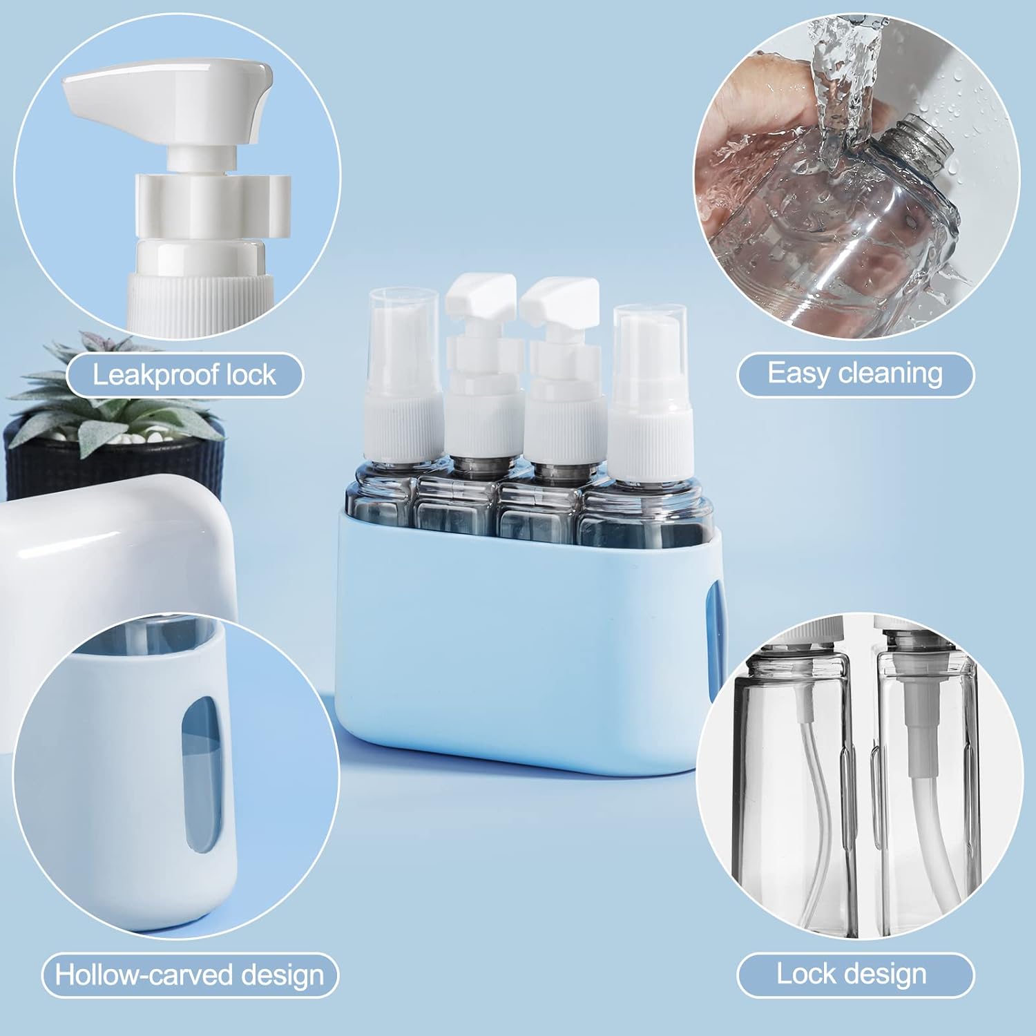 Madenia Reseflaskor, set för toalettartiklar, reseflaska 50 ml, transparent, 4 delar, läckagesäkra vätskebehållare för kosmetika med etikett