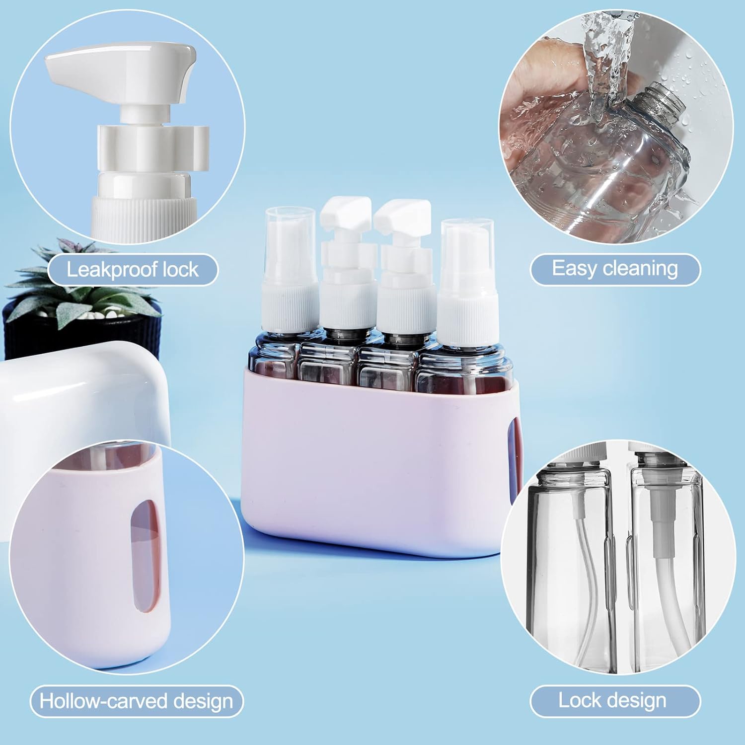 Madenia Reseflaskor, set för toalettartiklar, reseflaska 50 ml, transparent, 4 delar, läckagesäkra vätskebehållare för kosmetika med etikett