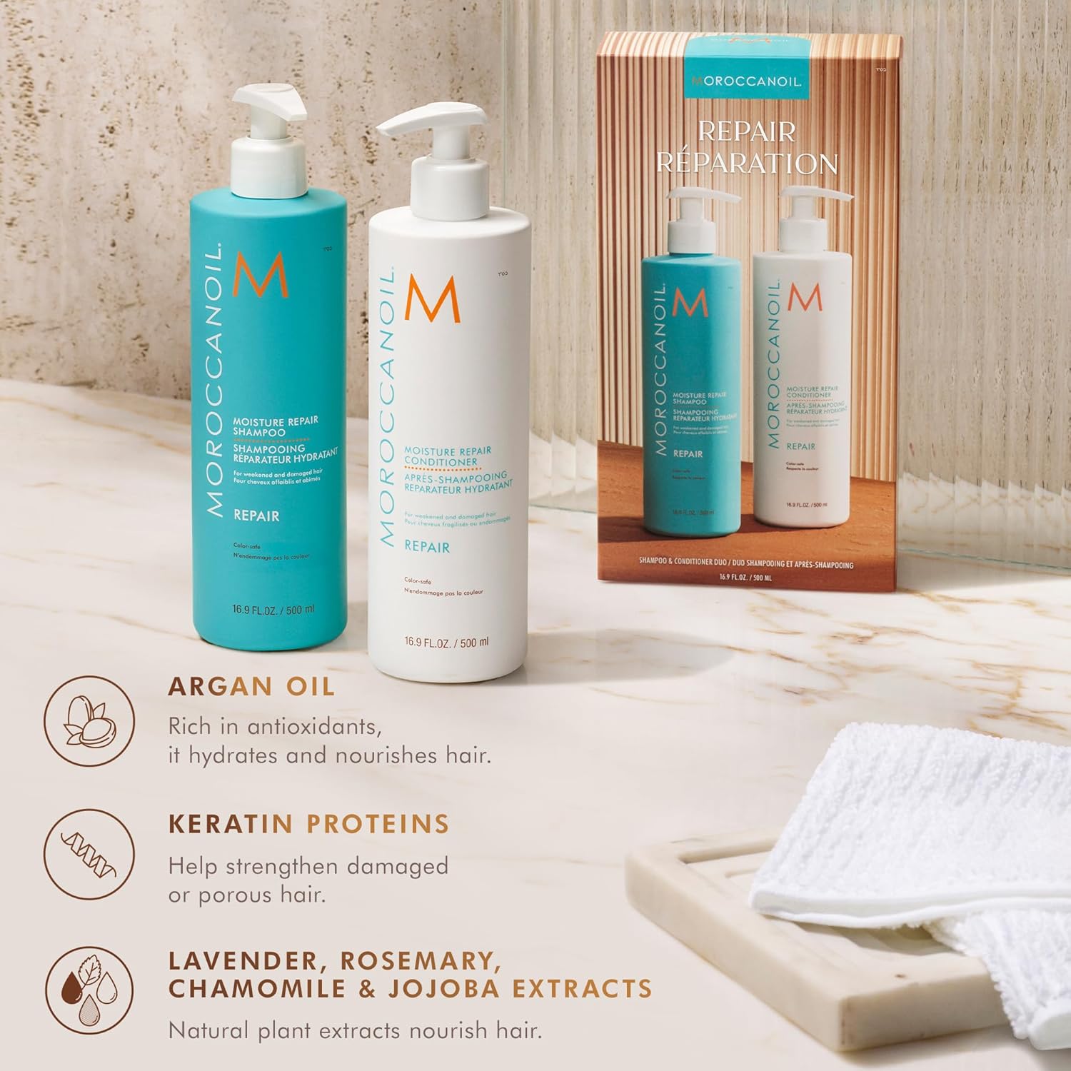 Moroccanoil Moisture Repair 500ml Shampoo and Conditioner Set
